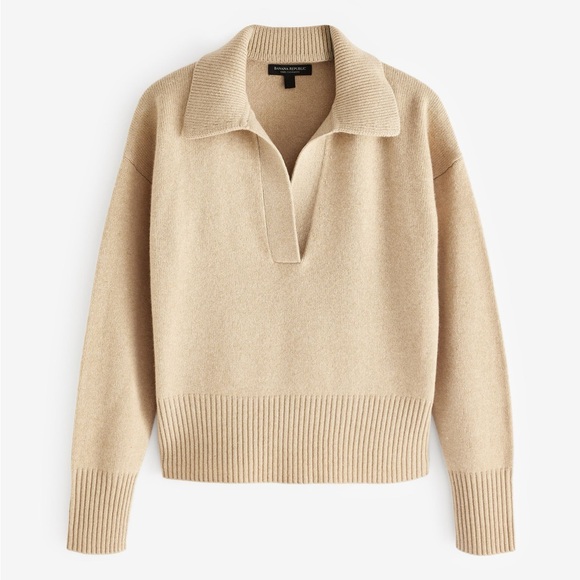 Banana Republic Beige Luna Cashmere Jumper Polo Tan Collared Sweater XL - Picture 2 of 14